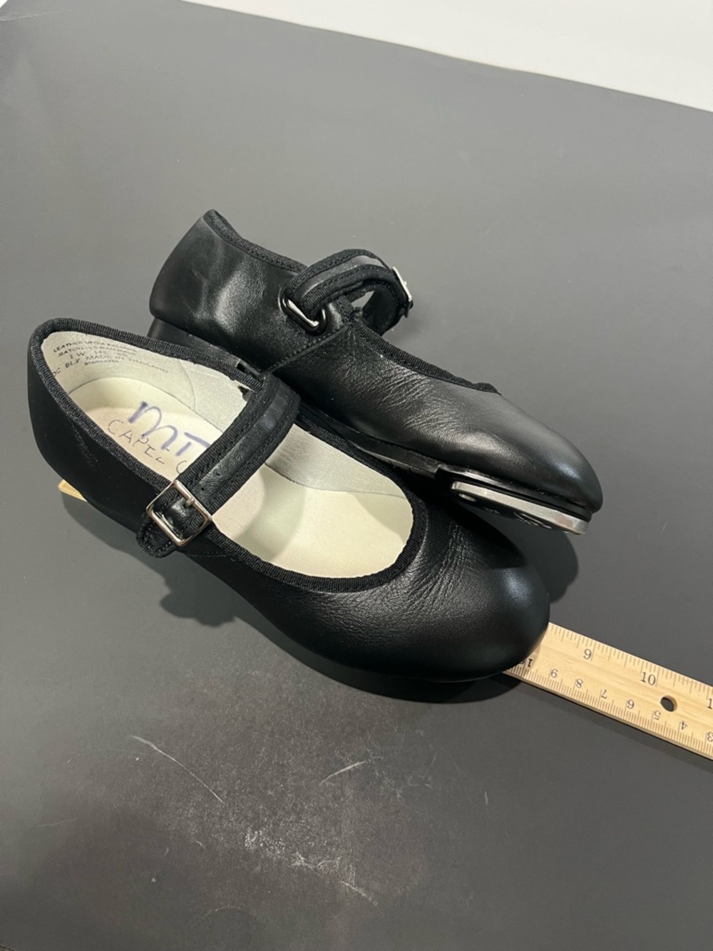 Capezio Flat Black Leather Mary Jane Adjustable Little Girls Wide Tap Dance Shoe - Picture 10 of 10